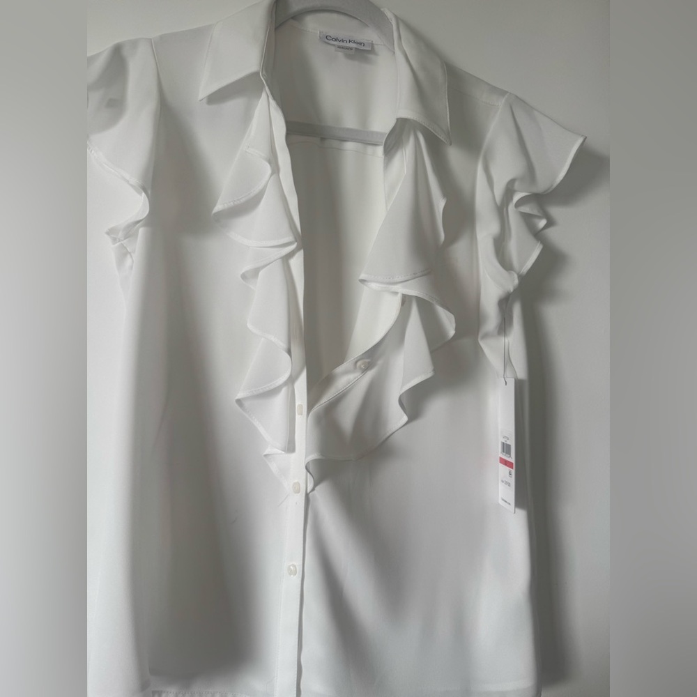 Calvin Klein Ivory Blouse with Subtle Ruffles